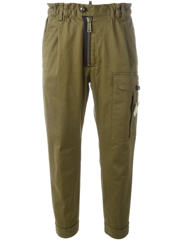 Dsquared2 Cropped Cargo Pants, Women's, Size: 40, Green, Cotton/spandex/elastane/polyurethane