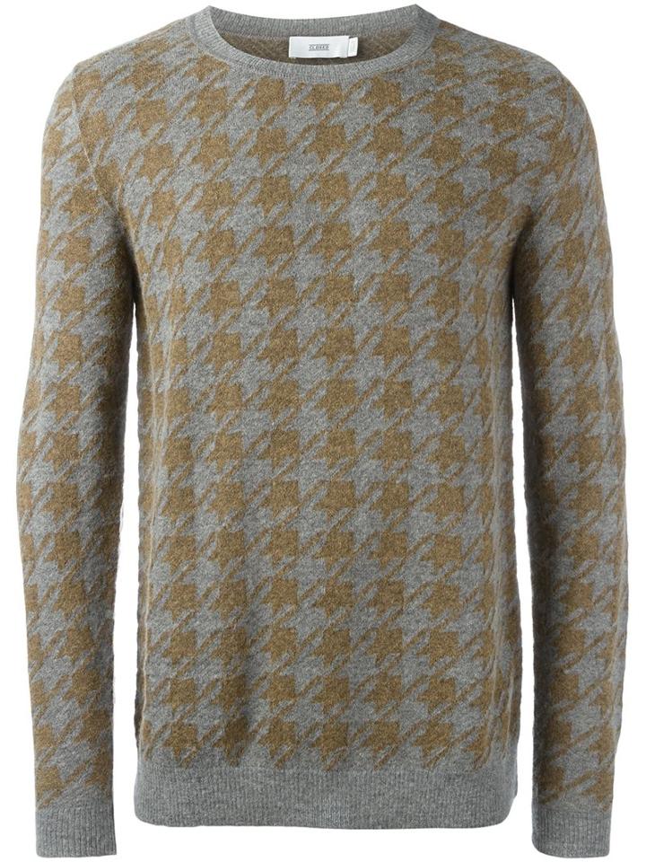 Closed Houndstooth Patterned Sweater, Men's, Size: Medium, Grey, Nylon/alpaca/virgin Wool