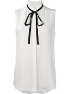 Frame Denim Sleeveless Ribbon Neckline Blouse, Women's, Size: Xs, White, Silk
