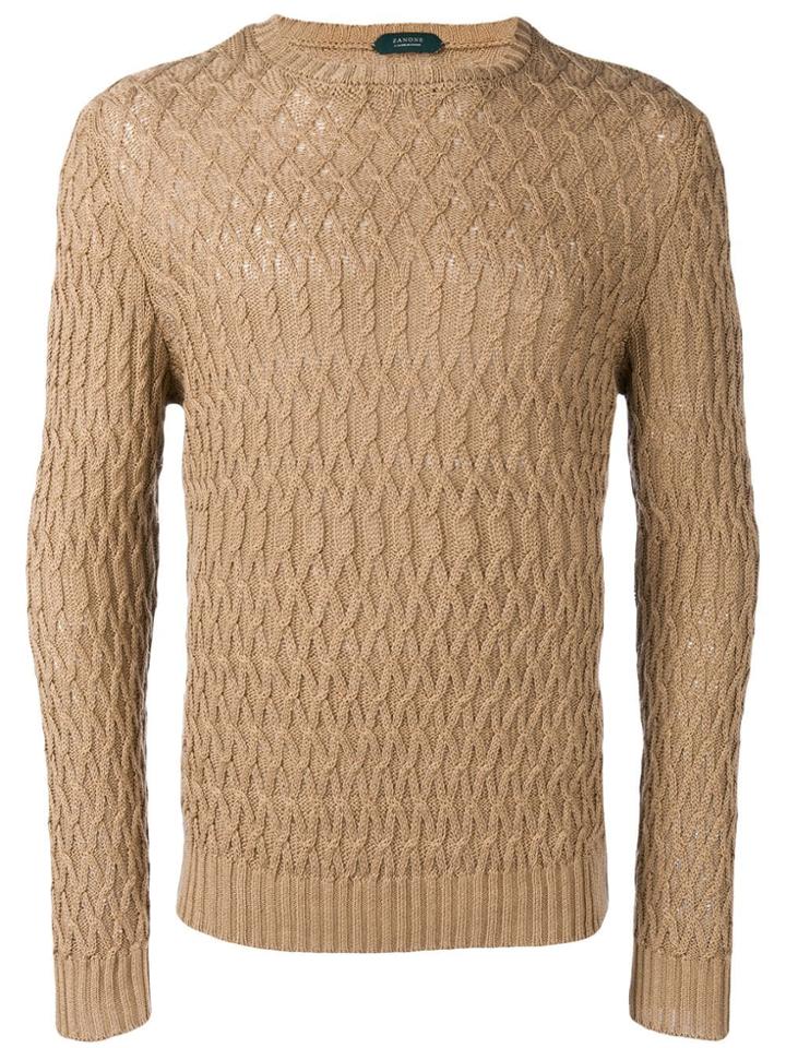 Zanone Cable Knit Jumper - Brown
