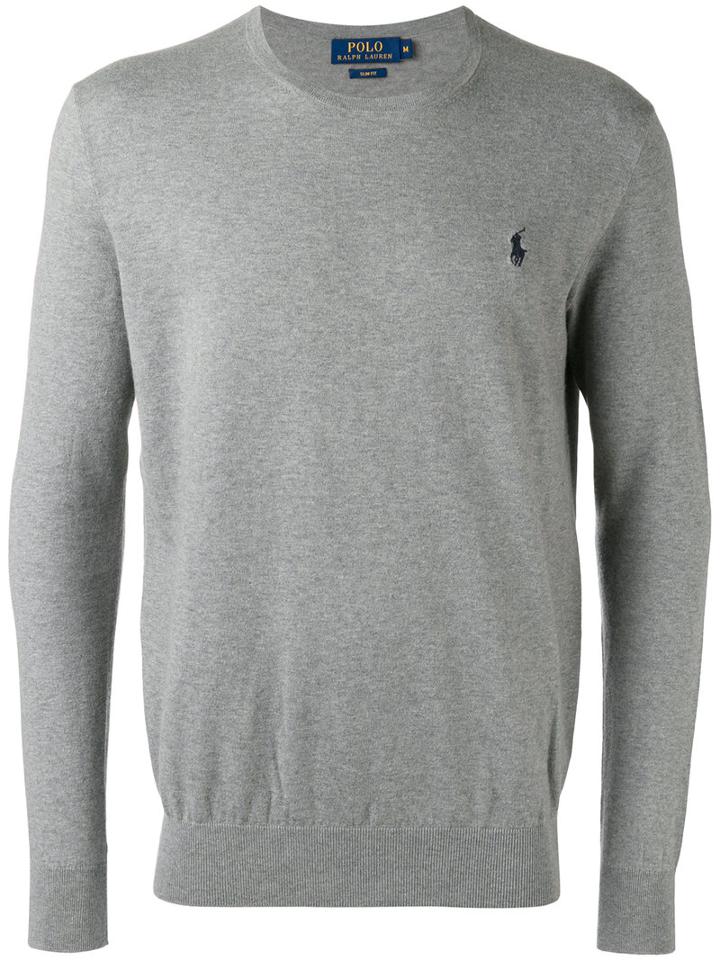 Polo Ralph Lauren Embroidered Logo Jumper, Men's, Size: Medium, Grey, Cotton/cashmere