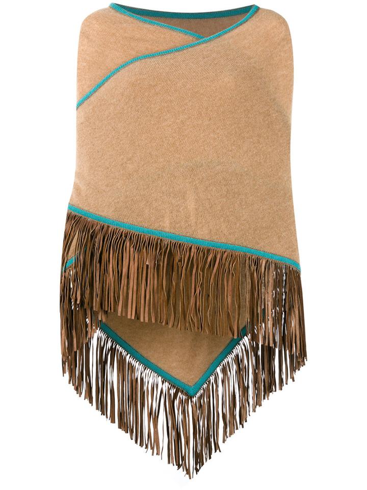 Antonia Zander Fringed Trim Cape, Women's, Nude/neutrals, Cashmere
