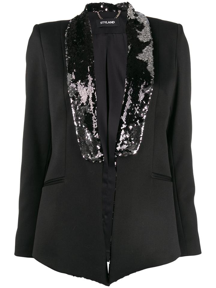 Styland Embellished-lapel Blazer - Black