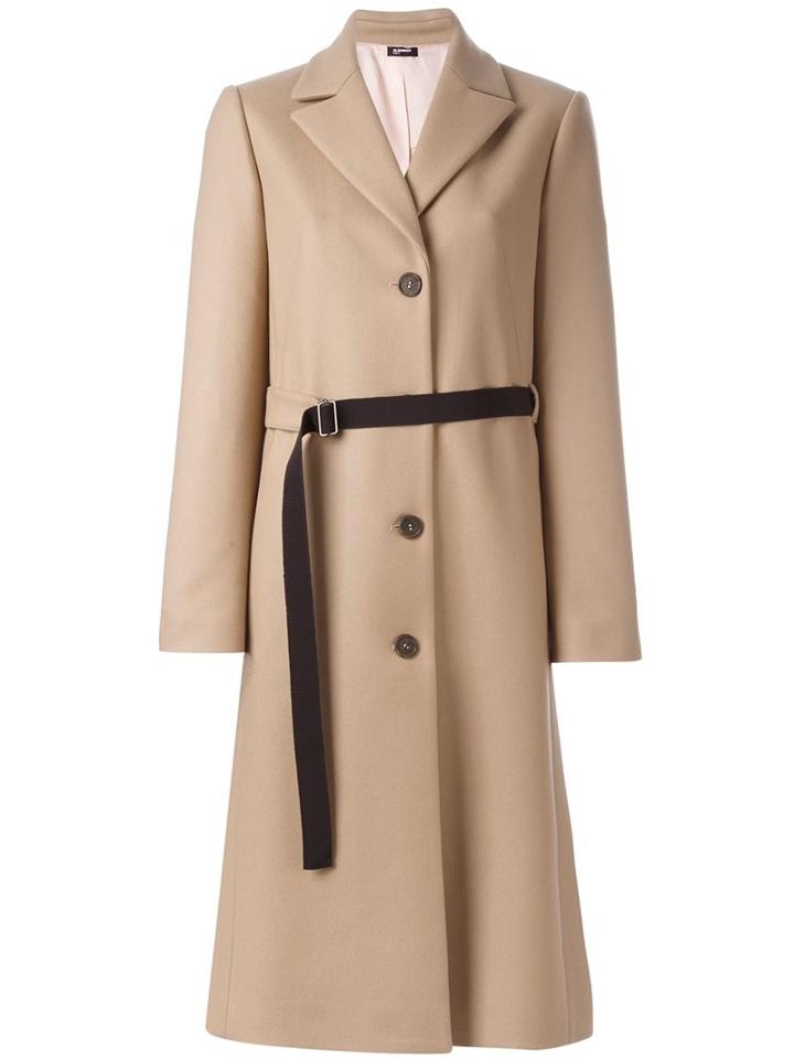 Jil Sander Navy Belted Buttoned Coat, Women's, Size: 40, Nude/neutrals, Nylon/acetate/cupro/wool