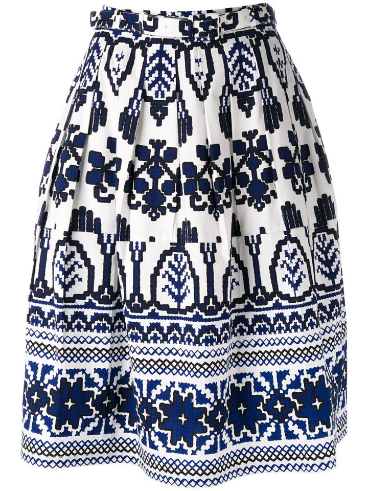 Samantha Sung - Flared Printed Skirt - Women - Cotton/spandex/elastane - 2, Women's, White, Cotton/spandex/elastane