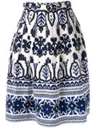 Samantha Sung - Flared Printed Skirt - Women - Cotton/spandex/elastane - 2, Women's, White, Cotton/spandex/elastane