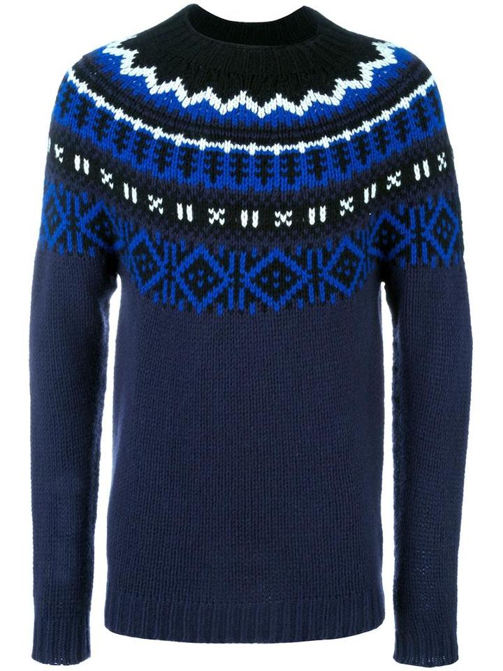Moncler Fair Isle Knit Jumper, Men's, Size: Medium, Blue, Cashmere/wool