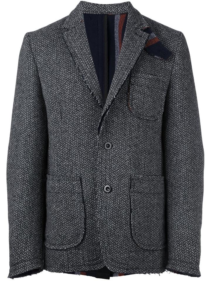 Sacai Raw Edge Blazer, Men's, Size: 2, Black, Nylon/cupro/wool