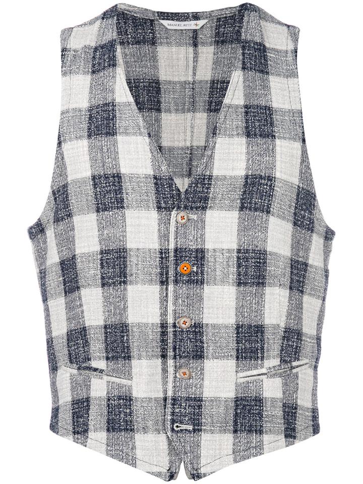 Manuel Ritz Checked Tweed Waistcoat - Blue