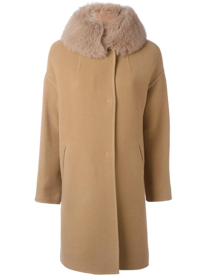 Herno Trim Mid Coat, Women's, Size: 52, Nude/neutrals, Cotton/polyamide/acetate/lamb Fur