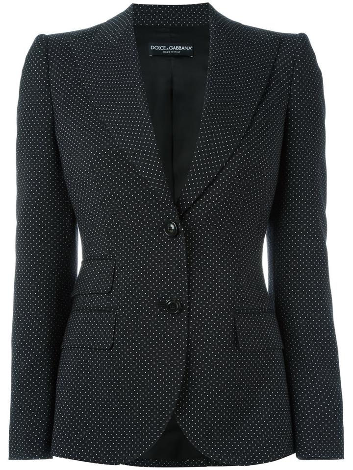 Dolce & Gabbana Polka Dot Blazer, Women's, Size: 40, Black, Virgin Wool/cupro