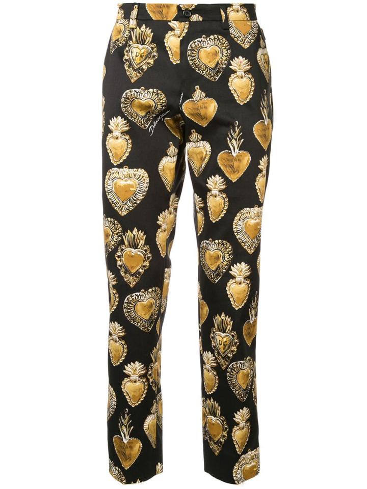 Dolce & Gabbana Sacred Heart Print Trousers - Black