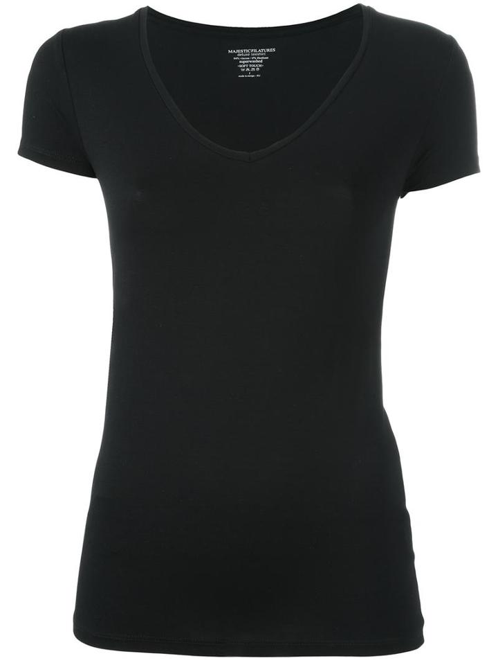 Majestic Filatures V-neck T-shirt, Women's, Size: Iii, Black, Viscose/spandex/elastane