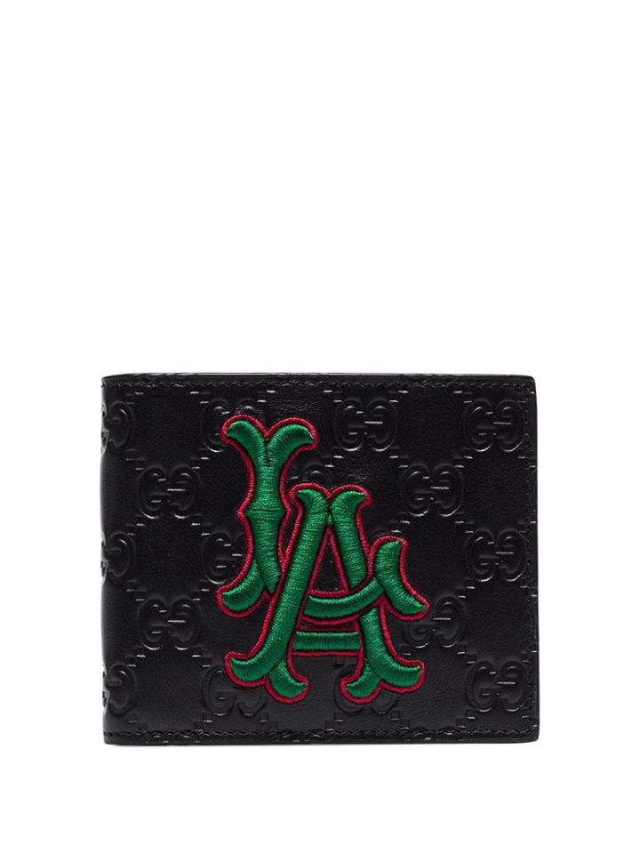 Gucci Black La Embroidered Gg Supreme Leather Wallet