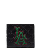 Gucci Black La Embroidered Gg Supreme Leather Wallet