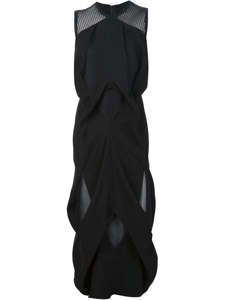 Micol Ragni Asymmetric Mesh Panel Dress, Women's, Size: Medium, Black, Polyester/viscose