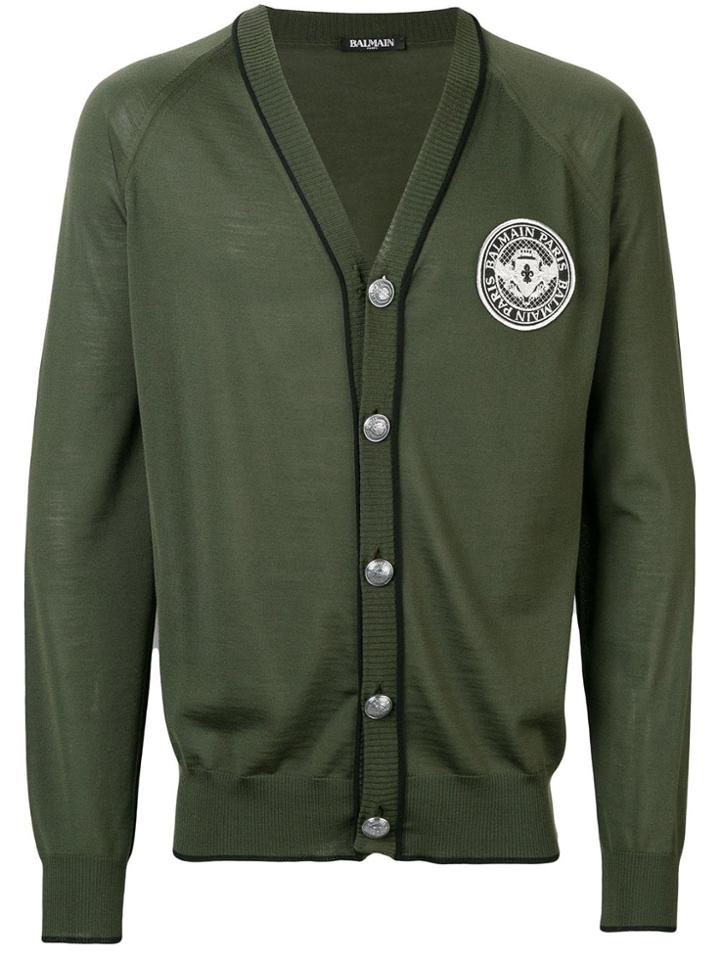 Balmain Logo Patch Cardigan - Green