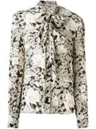 Saint Laurent Flower Print Pussybow Blouse, Women's, Size: 40, Nude/neutrals, Viscose