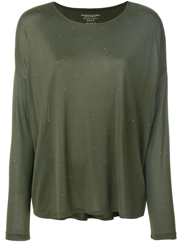 Majestic Filatures Oversized Embellished Jersey Top - Green