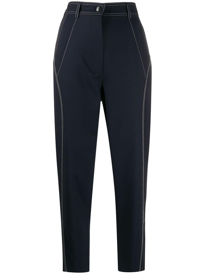 Sportmax Cropped Contrast-stitching Trousers - Blue