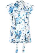 Adam Lippes Floral-print Ruffled Tie-neck Top - White
