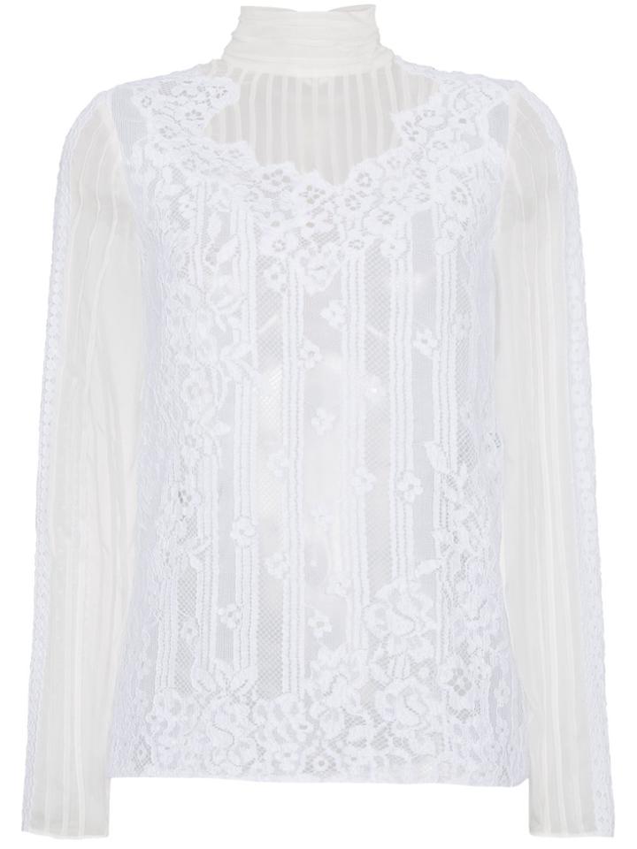 Valentino High Neck Lace Top - White