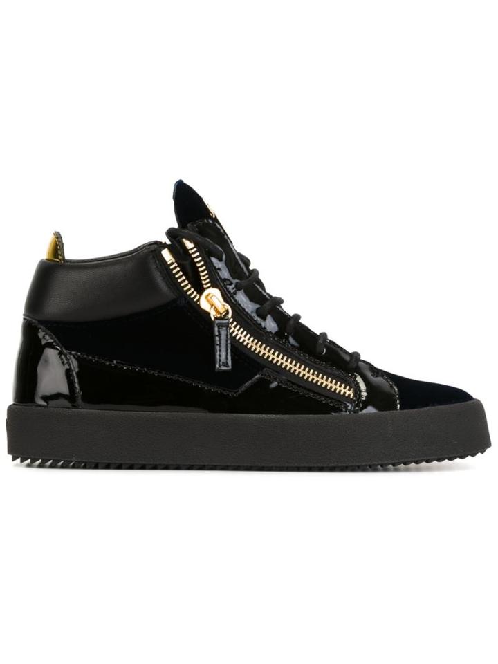 Giuseppe Zanotti Design Kriss Mid-top Sneakers, Women's, Size: 37.5, Blue, Rubber/patent Leather/velvet