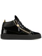 Giuseppe Zanotti Design Kriss Mid-top Sneakers, Women's, Size: 37.5, Blue, Rubber/patent Leather/velvet