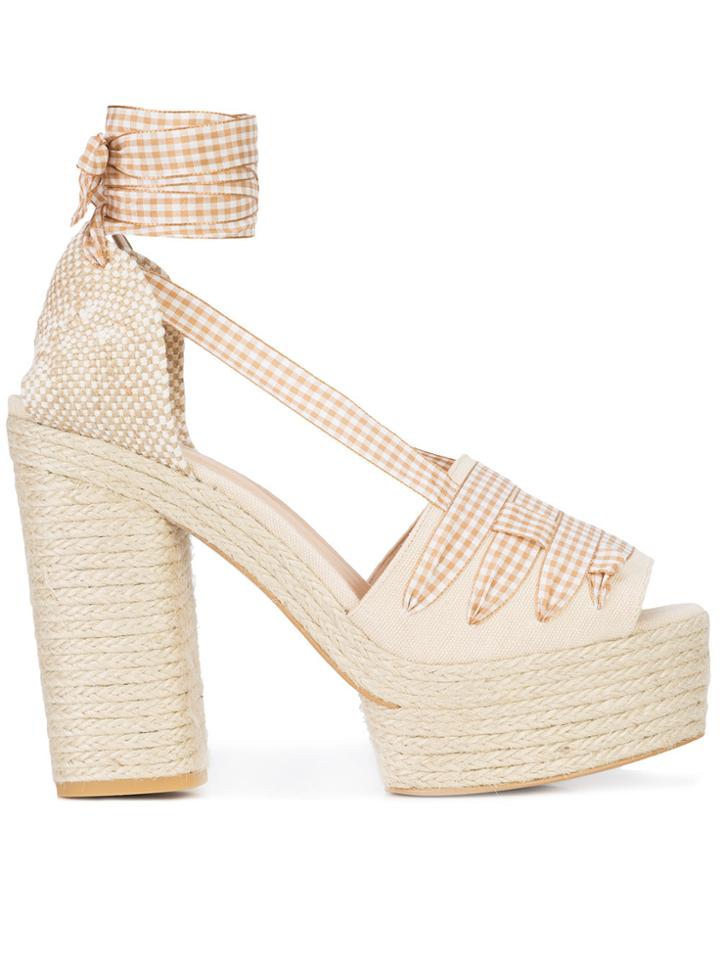 Castañer Platform Espadrille Sandals With Gingham Ankle Ribbon -