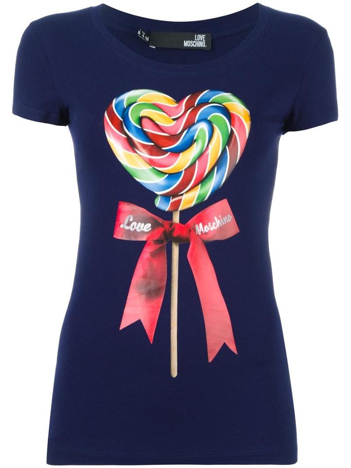 Love Moschino 'lecca Lecca' T-shirt, Women's, Size: 40, Blue, Cotton/spandex/elastane