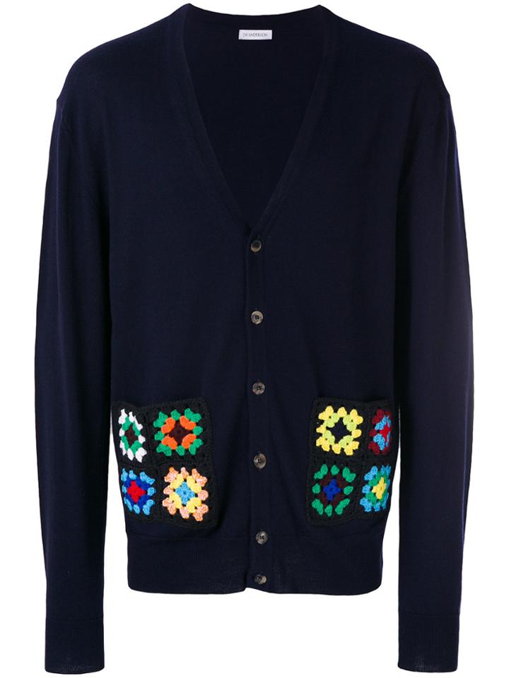 Jw Anderson Crochet Pockets Cardigan - Blue