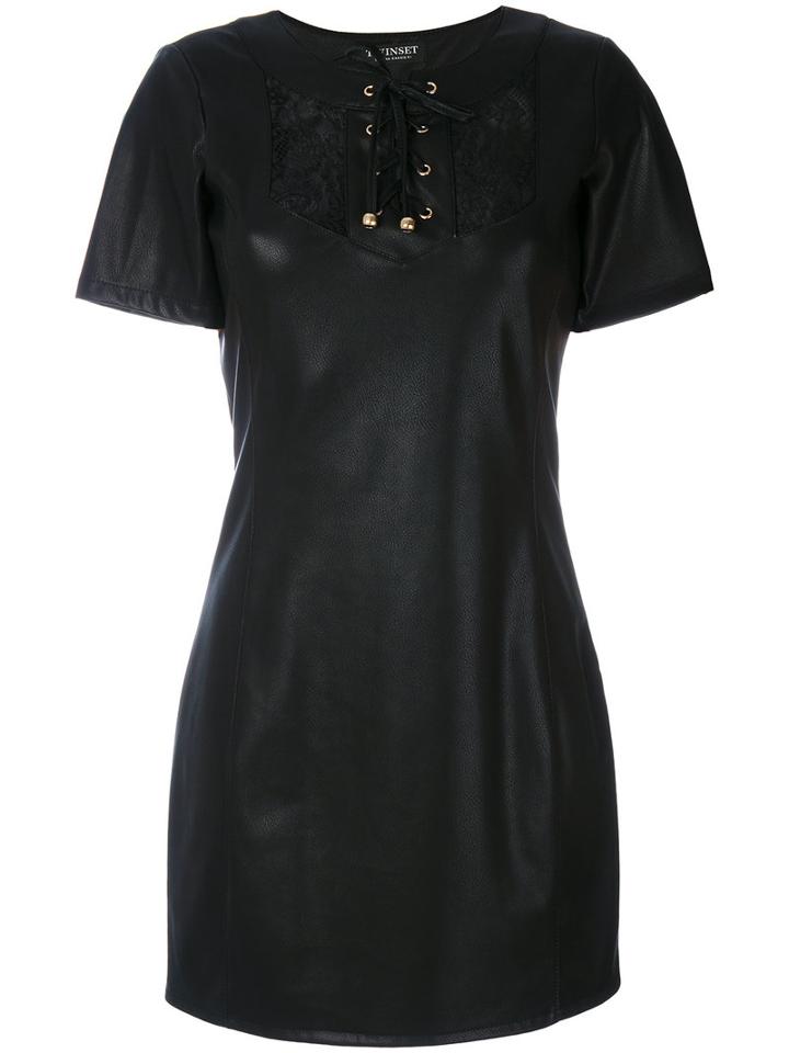 Twin-set - Lace Up Neck Short Dress - Women - Polyester/resin - 40, Black, Polyester/resin