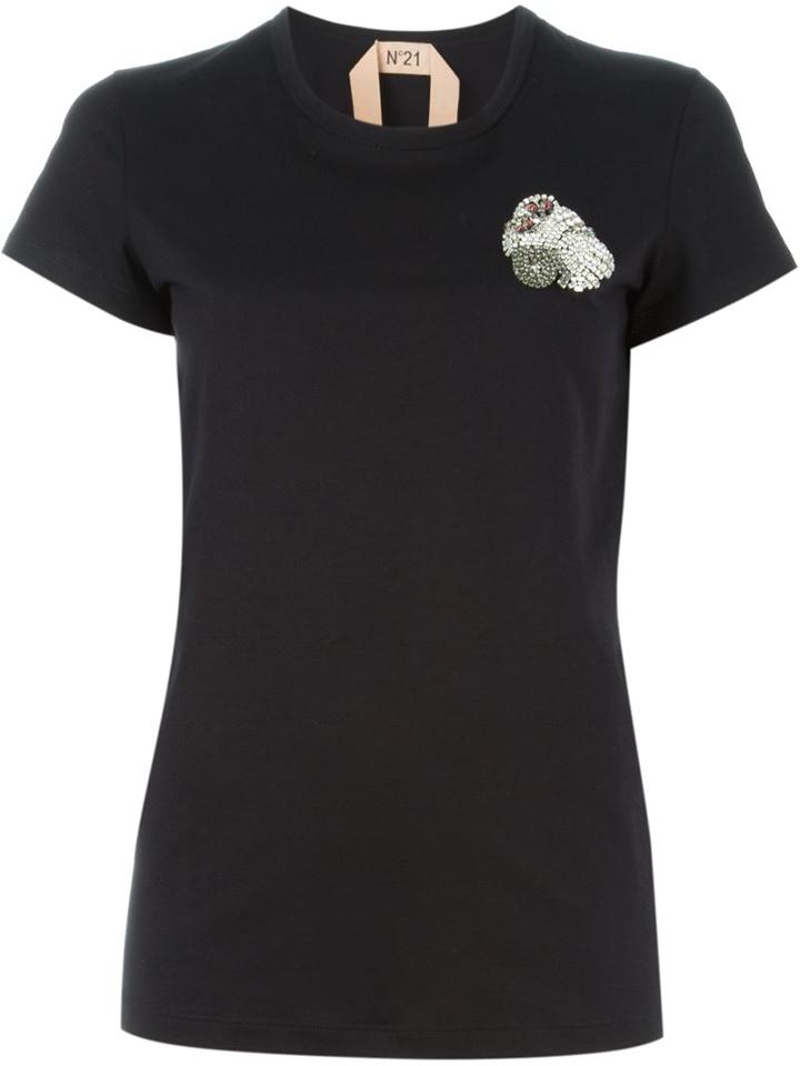 N.21 Rhinestone Monkey Applique T-shirt