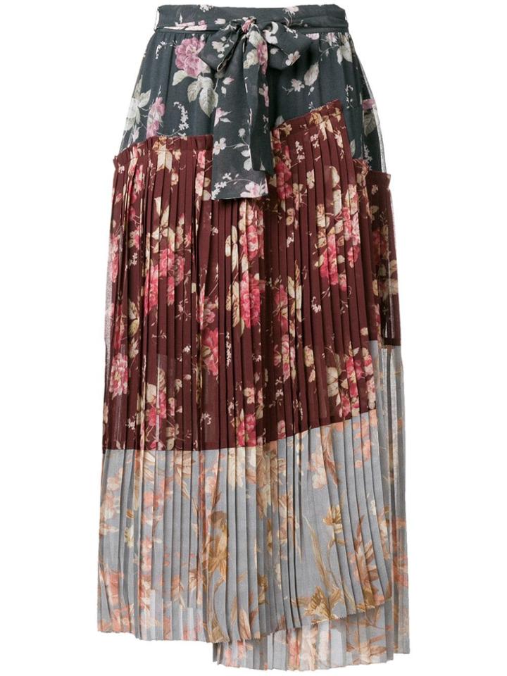 Zimmermann Floral Print Pleated Skirt - Grey