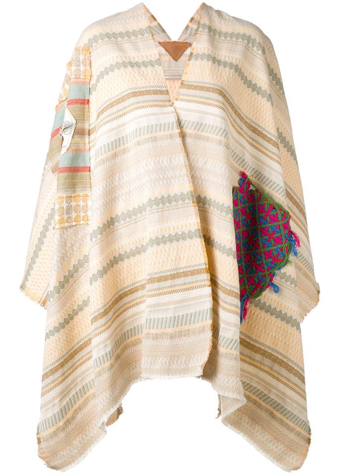 Ermanno Gallamini - Striped Poncho - Women - Linen/flax - One Size, Nude/neutrals, Linen/flax