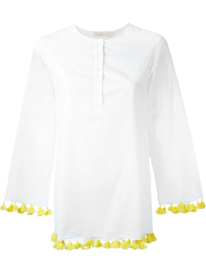 Tory Burch Tassel Hem Button Down Blouse