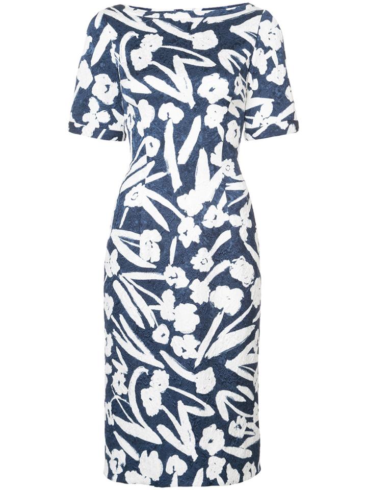 Oscar De La Renta Floral Pencil Dress - Blue