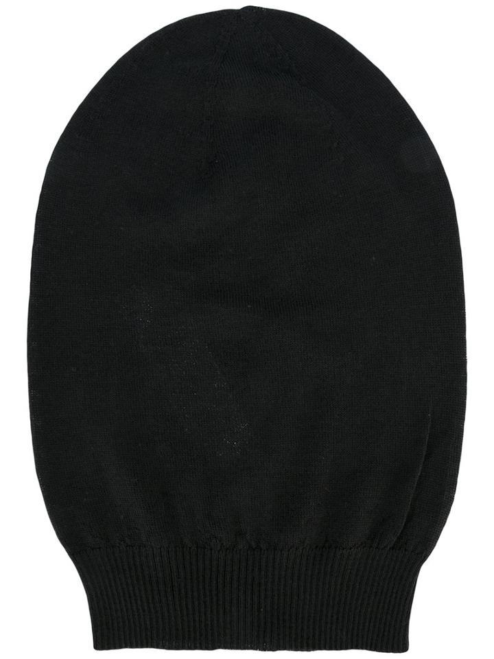 Rick Owens Ribbed Beanie, Women's, Black, Virgin Wool