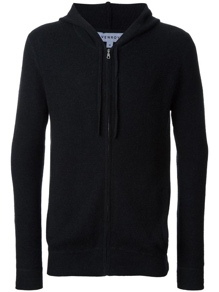 Venroy Zipped Knitted Hoodie, Men's, Size: Medium, Black, Cotton/cashmere