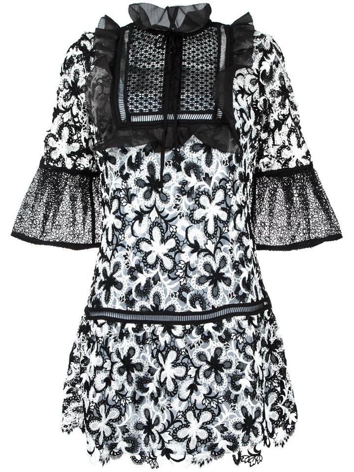 Self-portrait Flower Detail Dress, Women's, Size: 10, Black, Polyester/cotton