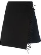 Paco Rabanne Wrap-style Fringed Skirt, Women's, Size: 36, Black, Polyester/cotton/brass