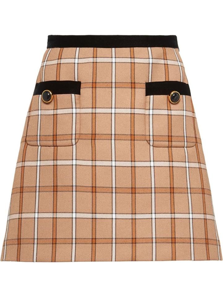 Miu Miu Check A-line Mini Skirt - Neutrals