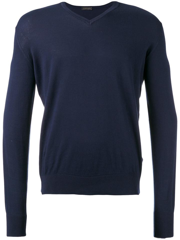 Z Zegna - V-neck Jumper - Men - Cotton - S, Blue, Cotton