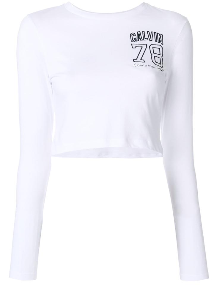 Calvin Klein Jeans Cropped Logo Embroidered Top - White