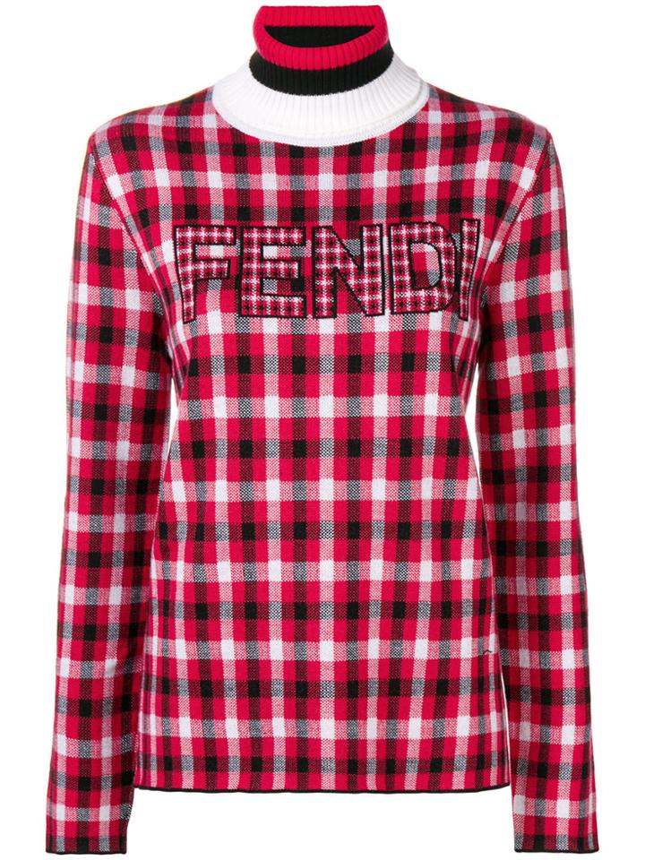 Fendi Checked Front Logo Sweater - Pink & Purple
