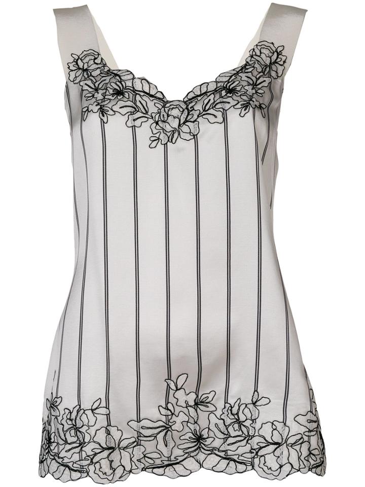 Ermanno Ermanno Lace-trimmed Striped Slip Top - White