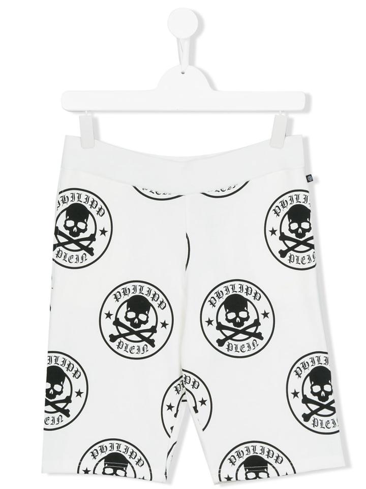 Philipp Plein Kids - Skull Print Shorts - Kids - Cotton - 14 Yrs, White