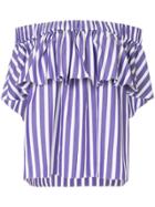Maison Rabih Kayrouz Striped Ruffle Off Shoulder Top - Pink & Purple