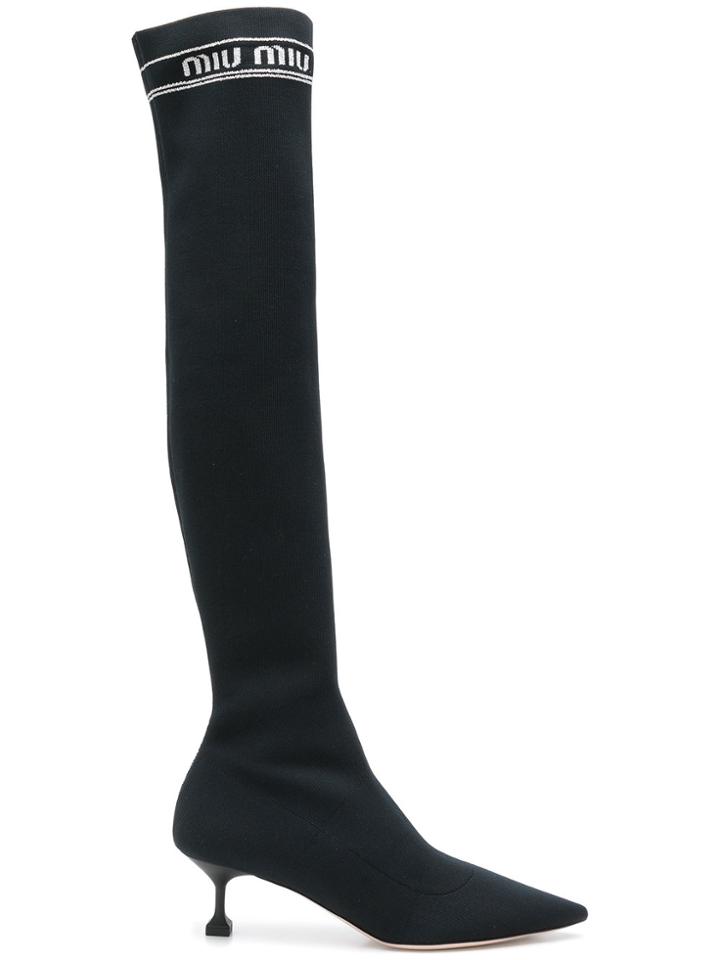 Miu Miu Knee Length Sock Boots - Black