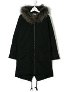 Douuod Kids Teen Fur-trimmed Hood Coat - Black